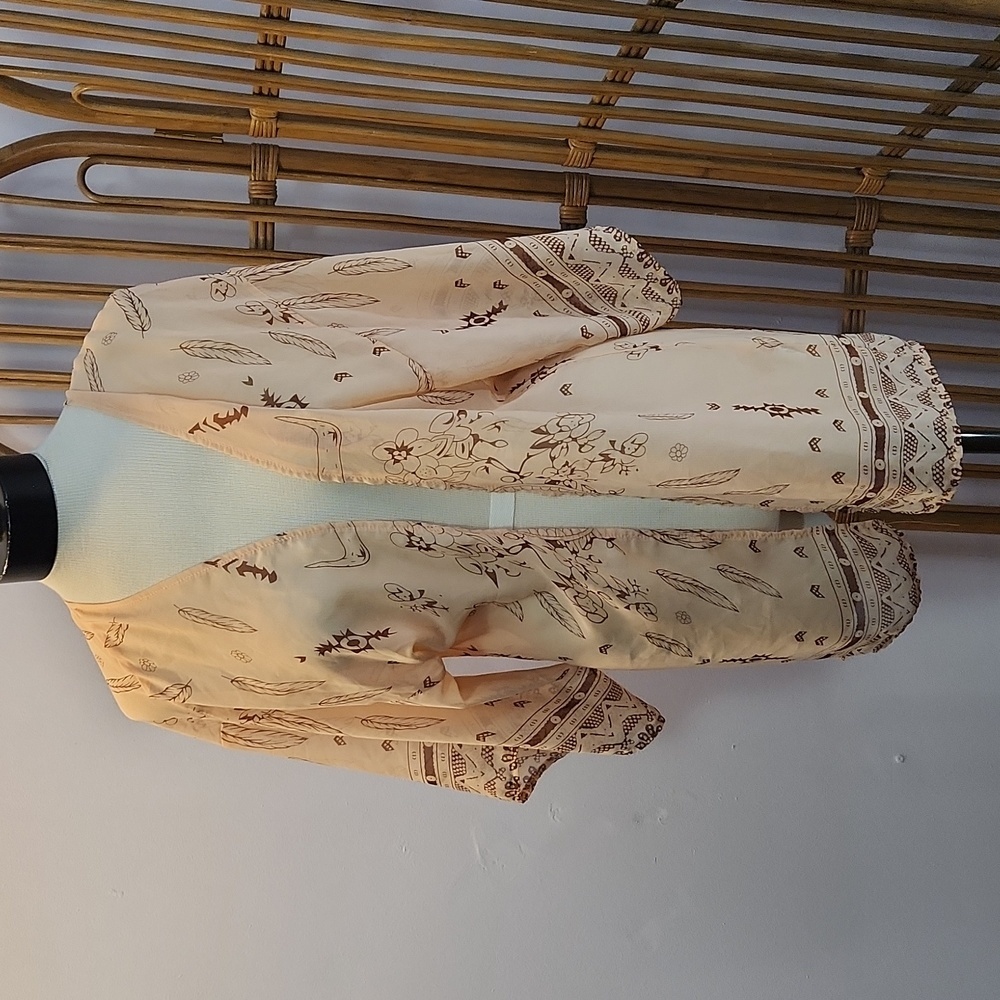 SOUTHWESTERN themed size XL sheer cover up or light jacket cattle skull feathers